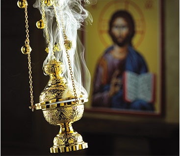 Coptic Orthodox incense and icon